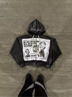 My Story Black Graphic Zip Hoodie with White Front Print
